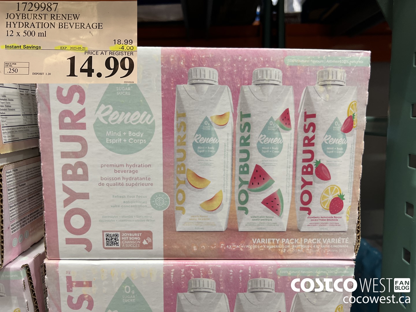 1729987 JOYBURST HYDRATION VARIETY ENERGY DRINK 12 X 355 ML ($4.00 INSTANT SAVINGS EXPIRES ON 2023-05-21) $14.99