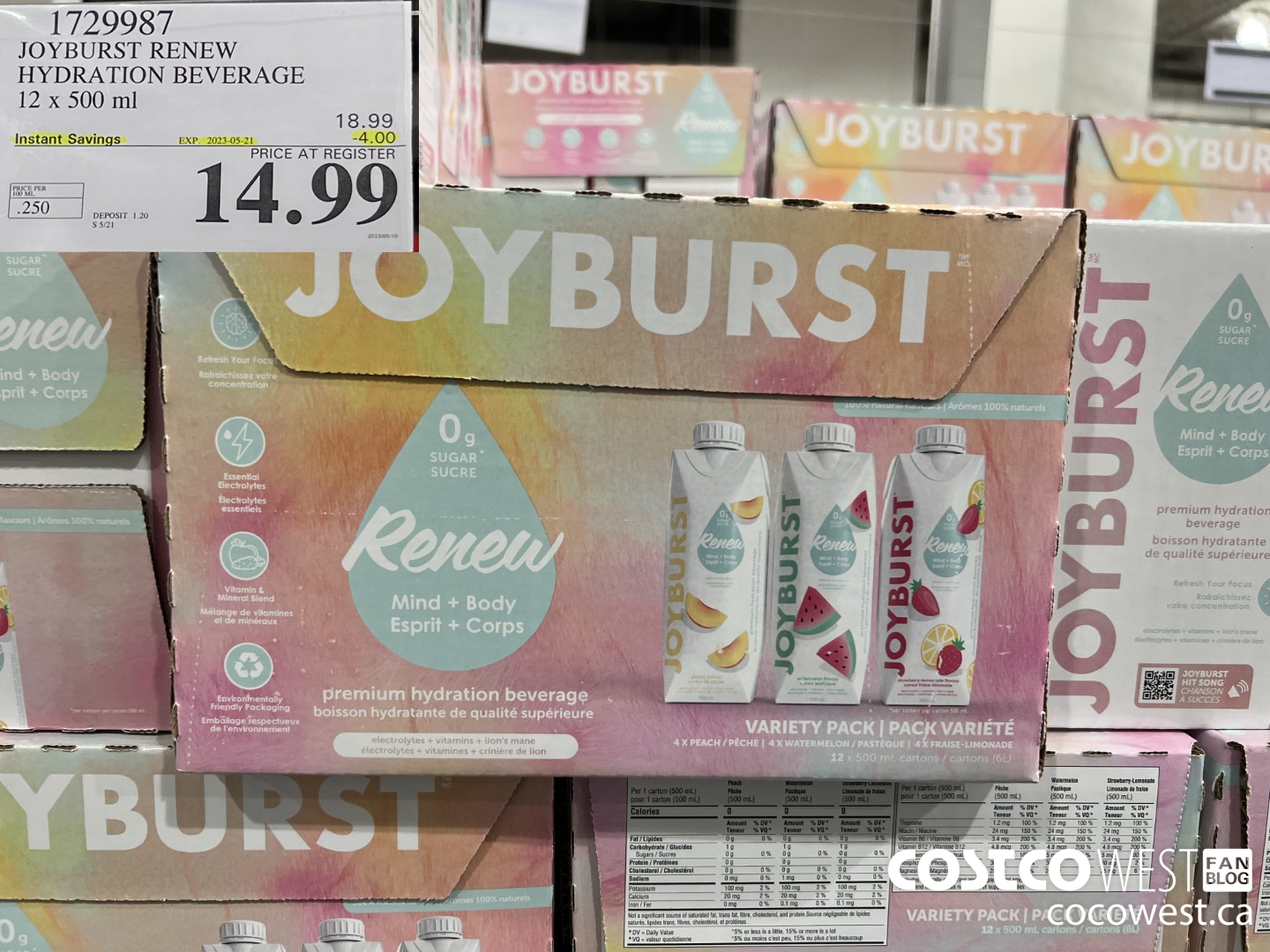 1729987 JOYBURST HYDRATION VARIETY ENERGY DRINK 12 X 355 ML ($4.00 INSTANT SAVINGS EXPIRES ON 2023-05-21) $14.99