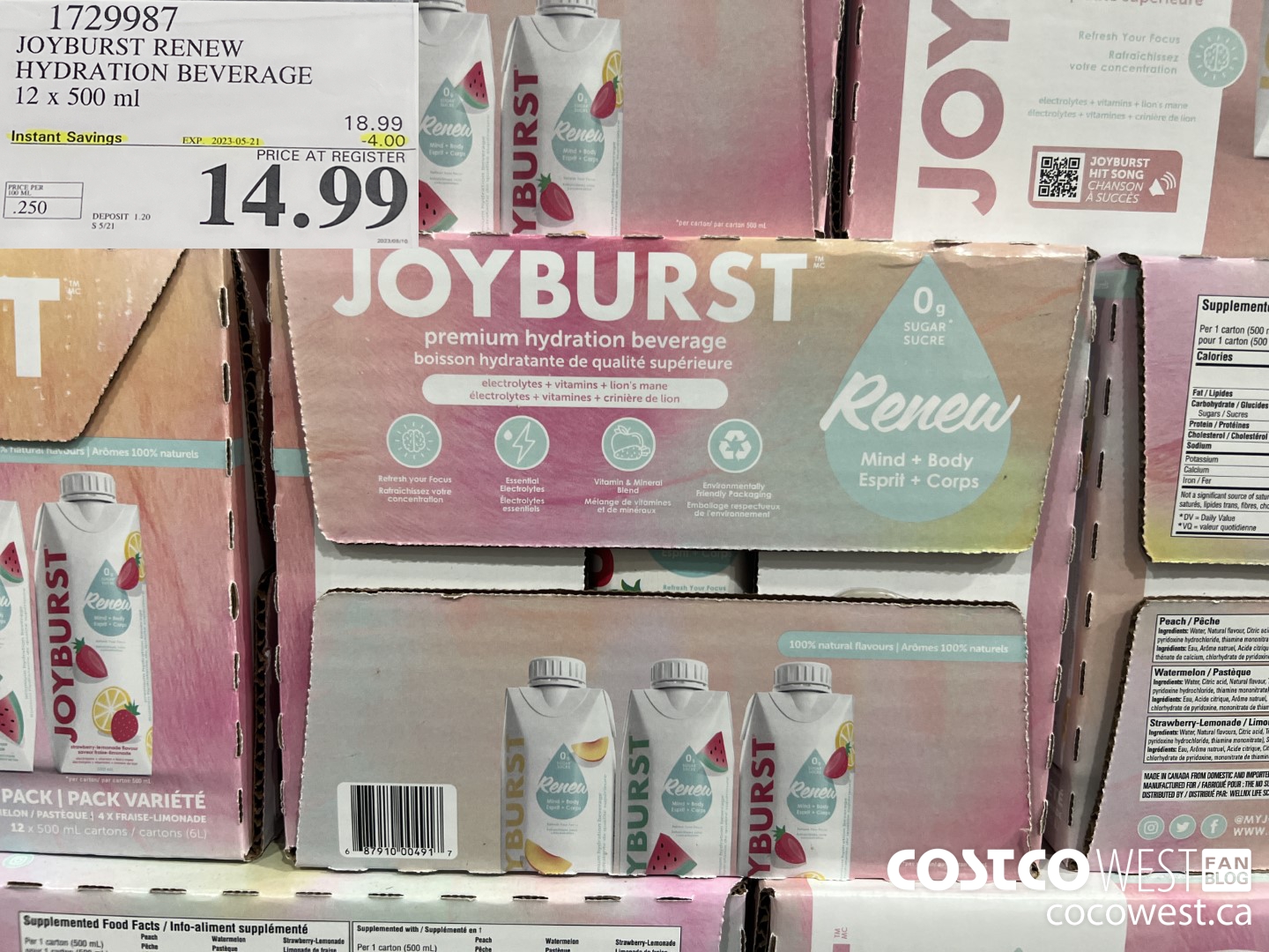 1729987 JOYBURST HYDRATION VARIETY ENERGY DRINK 12 X 355 ML ($4.00 INSTANT SAVINGS EXPIRES ON 2023-05-21) $14.99