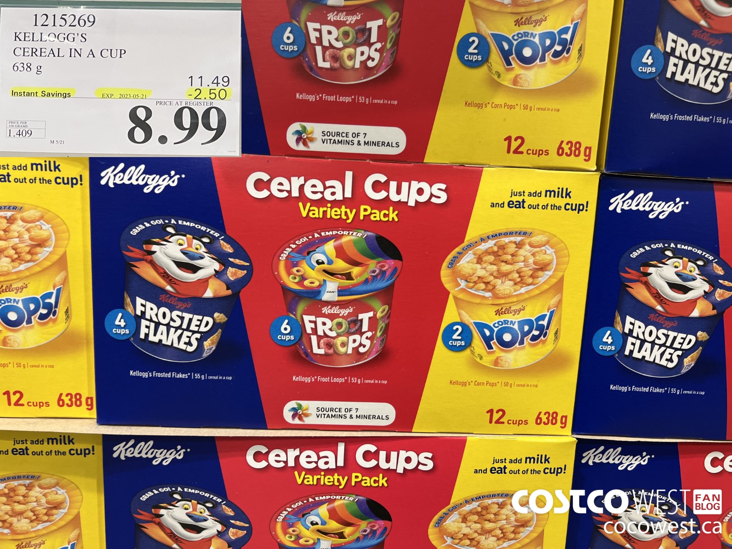 1215269 KELLOGG'S CEREAL IN A CUP 638 G ($2.50 INSTANT SAVINGS EXPIRES ON 2023-05-21) $8.99
