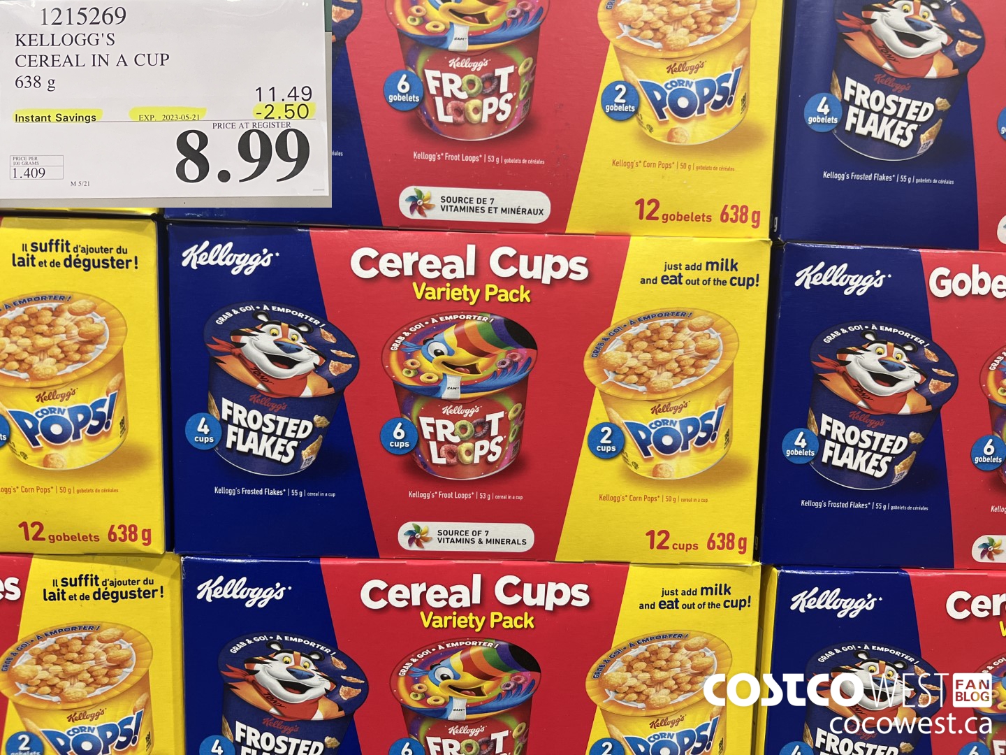 1215269 KELLOGG'S CEREAL IN A CUP 638 G ($2.50 INSTANT SAVINGS EXPIRES ON 2023-05-21) $8.99