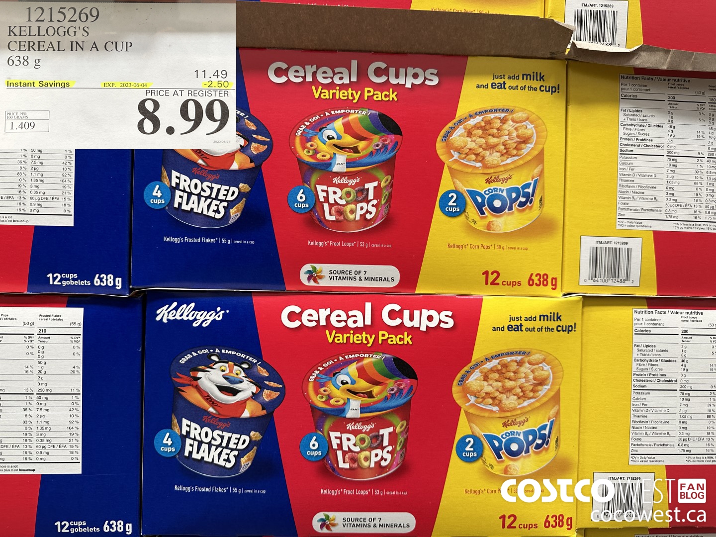 1215269 KELLOGG'S CEREAL IN A CUP 638 G ($2.50 INSTANT SAVINGS EXPIRES ON 2023-06-04) $8.99