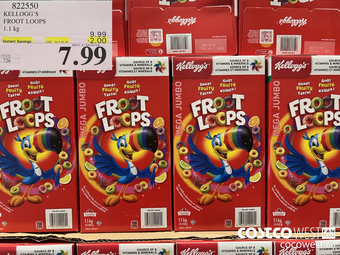 822550 KELLOGGS FROOT LOOPS 1.1 kg ($2.00 INSTANT SAVINGS EXPIRES ON 2023-05-28) $7.99