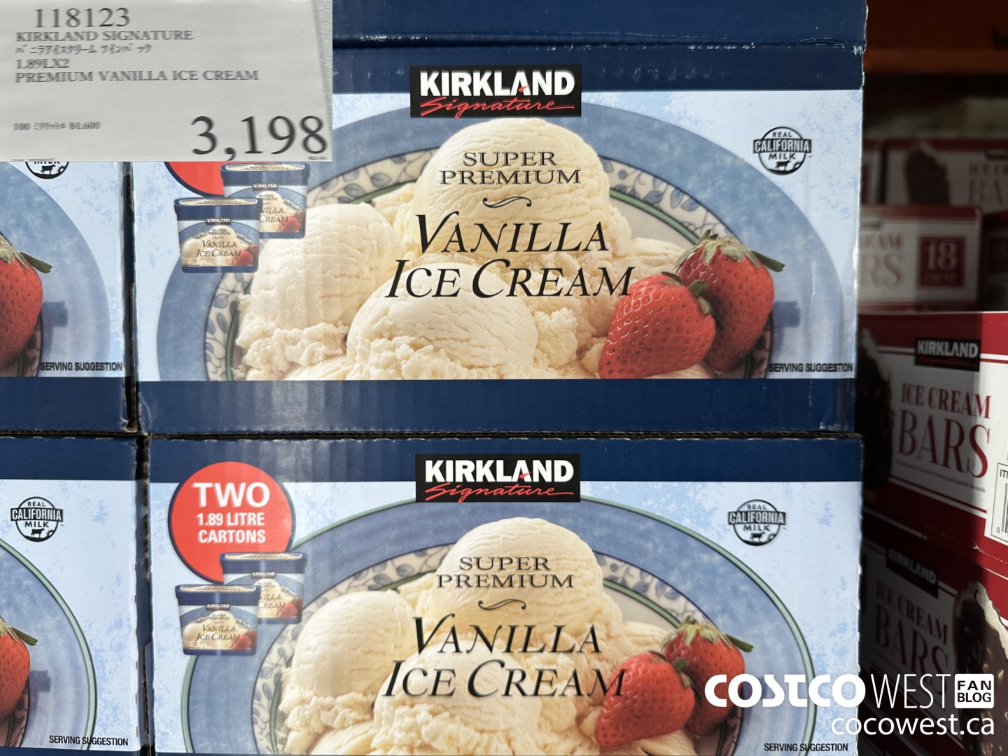 118123 KIRKLAND SIGNATURE 1.89L X 2 PREMIUM VANILLA ICE CREAM $3198.00
