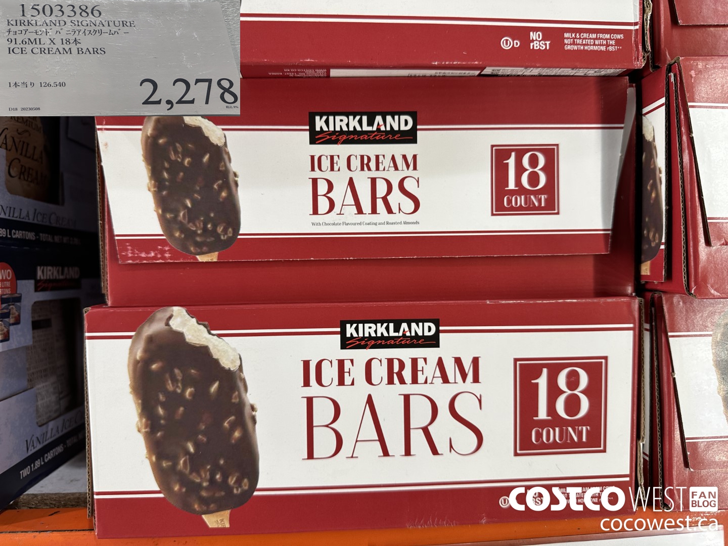 1503386 KIRKLAND SIGNATURE 91.6ML X 18 ICE CREAM BARS $2278.00