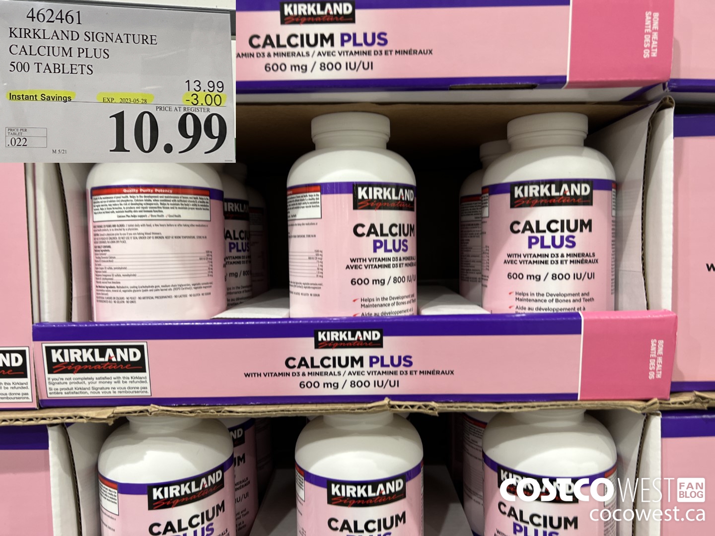 462461 KIRKLAND SIGNATURE CALCIUM PLUS 500 TABLETS ($3.00 INSTANT SAVINGS EXPIRES ON 2023-05-28) $10.99
