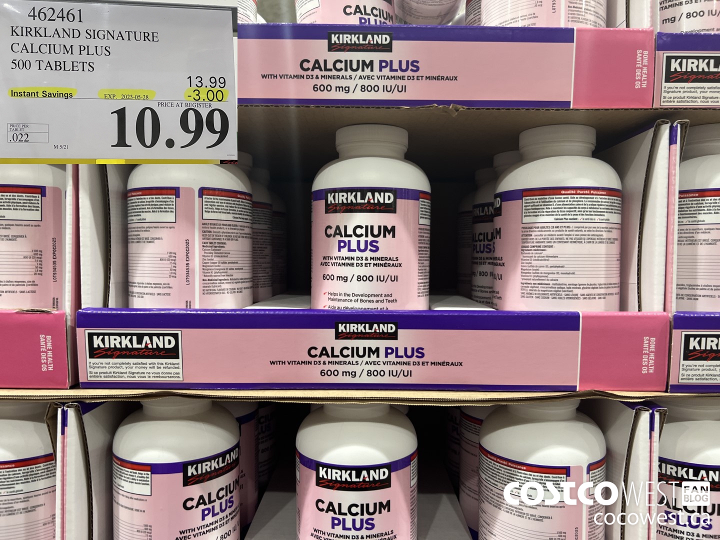 462461 KIRKLAND SIGNATURE CALCIUM PLUS 500 TABLETS ($3.00 INSTANT SAVINGS EXPIRES ON 2023-05-28) $10.99