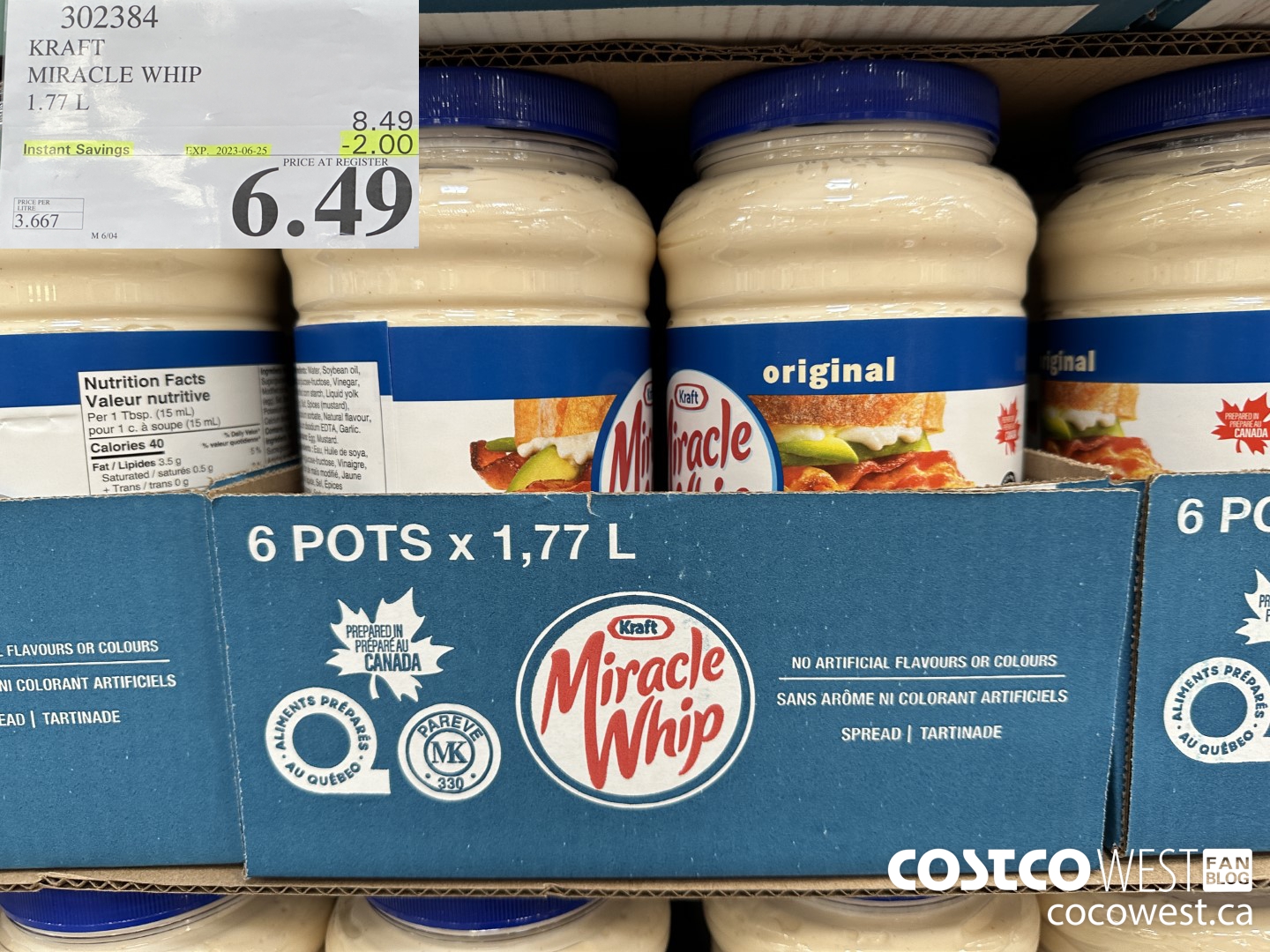 302384 KRAFT MIRACLE WHIP 1.77 L ($2.00 INSTANT SAVINGS EXPIRES ON 2023-06-25) $6.49
