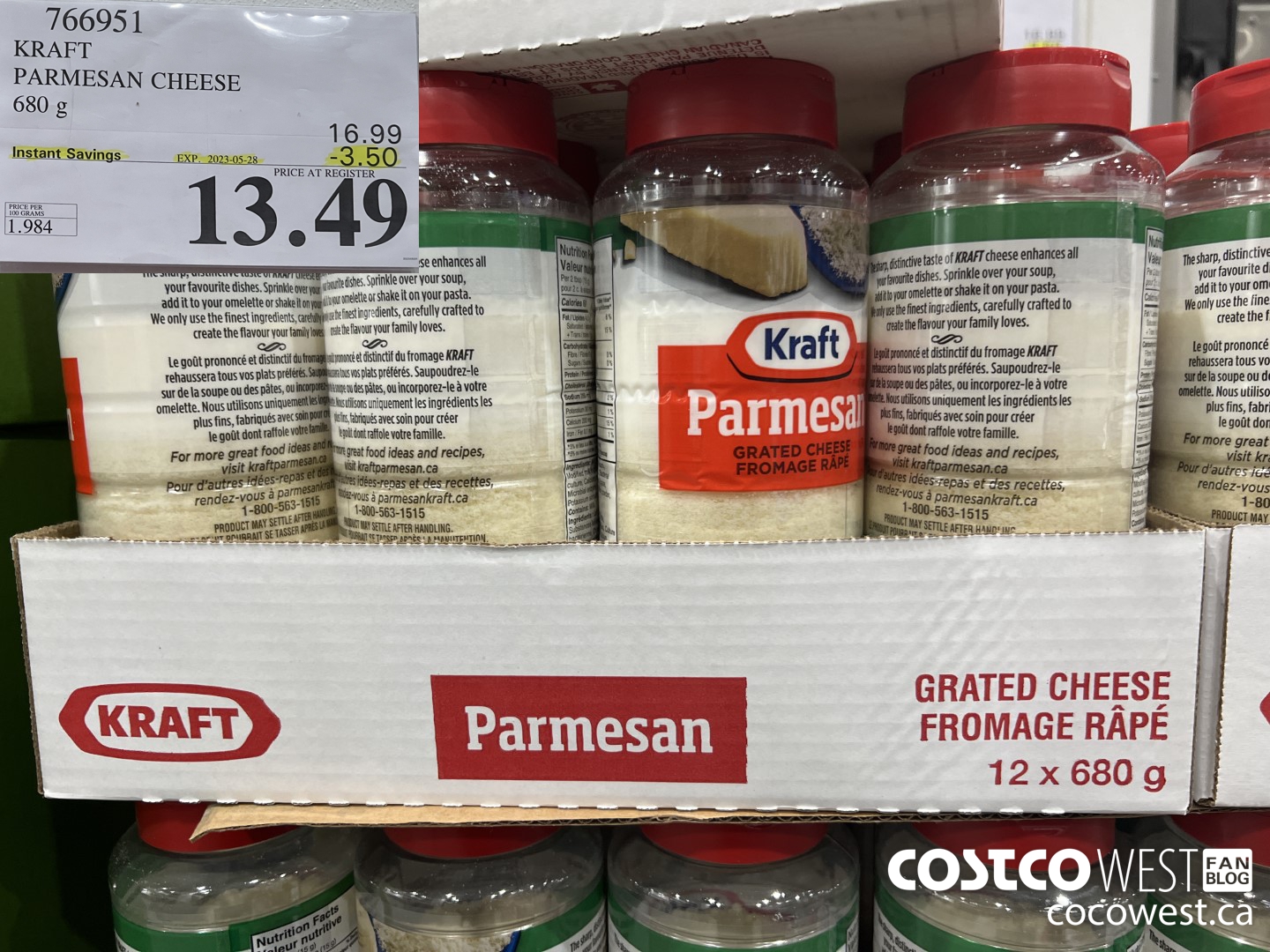 766951 KRAFT PARMESAN CHEESE 680 g ($3.50 INSTANT SAVINGS EXPIRES ON 2023-05-28) $13.49
