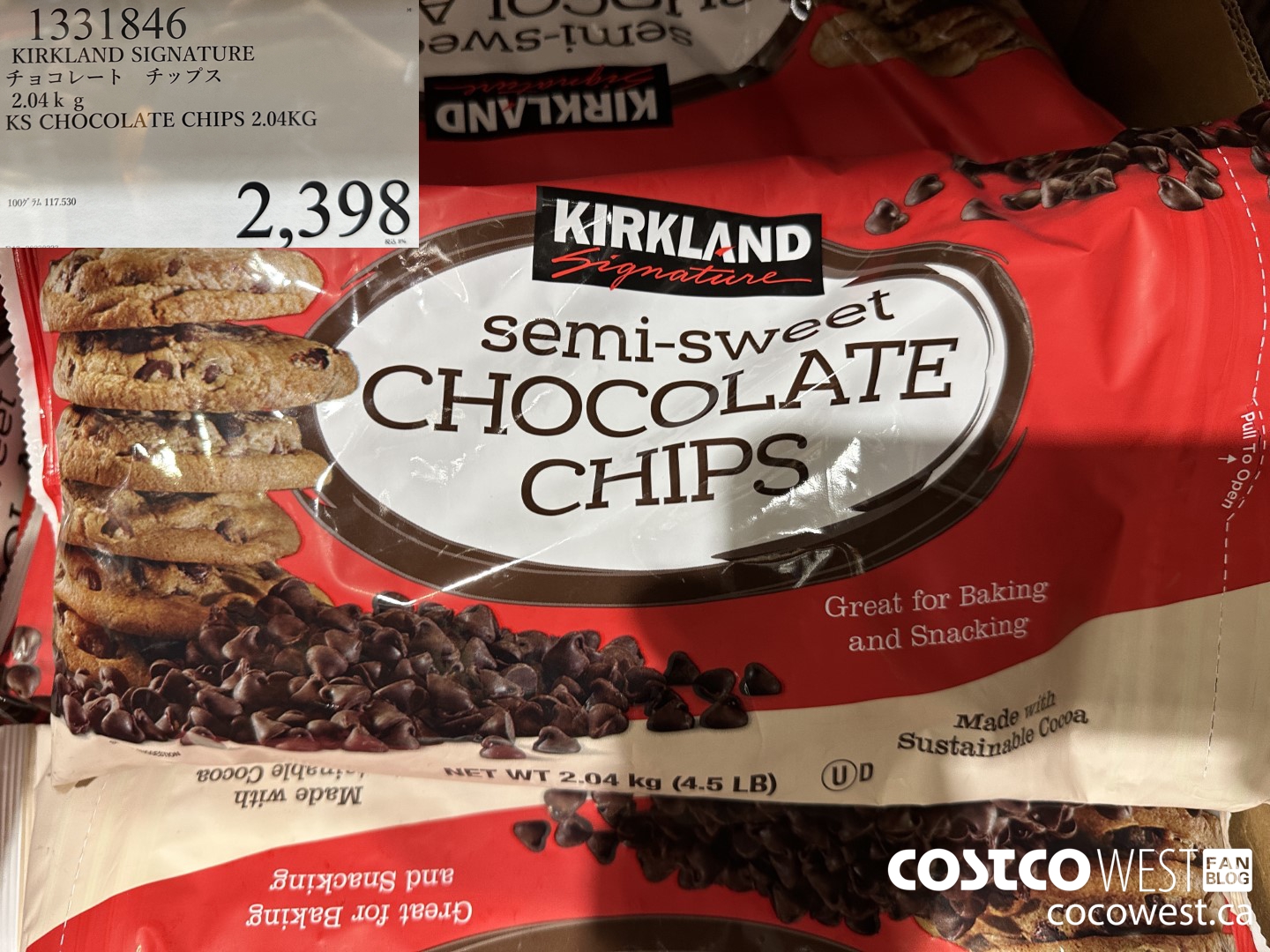 1331846 KS CHOCOLATE CHIPS 2.04KG $2398.00