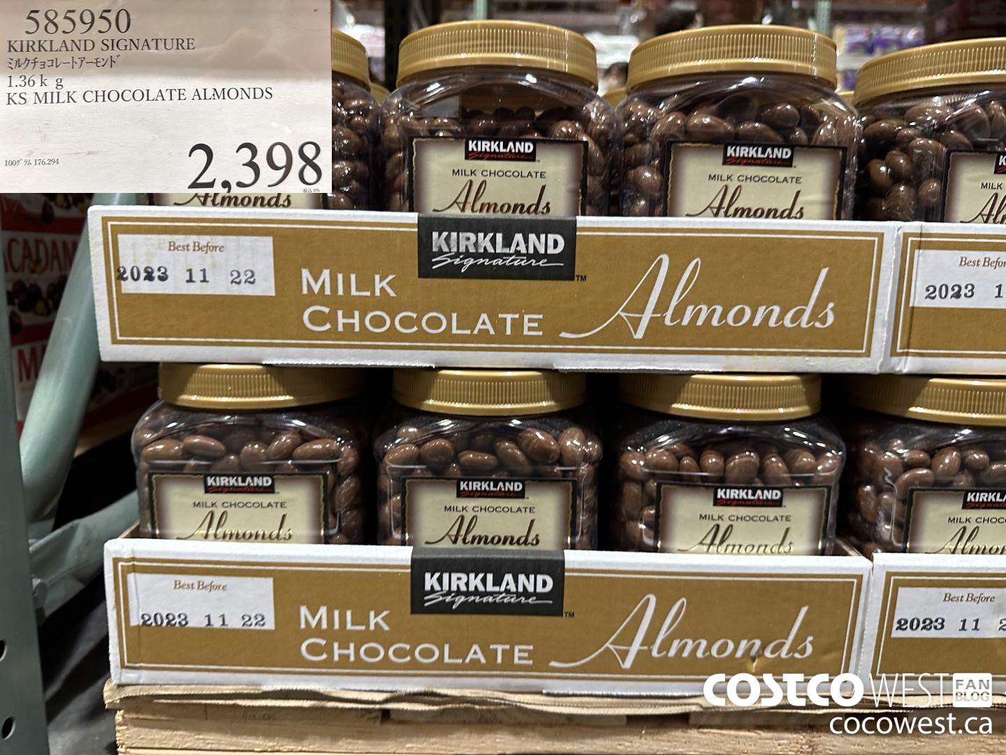 585950 KS MILK CHOCOLATE ALMONDS 1.36KG $2398.00