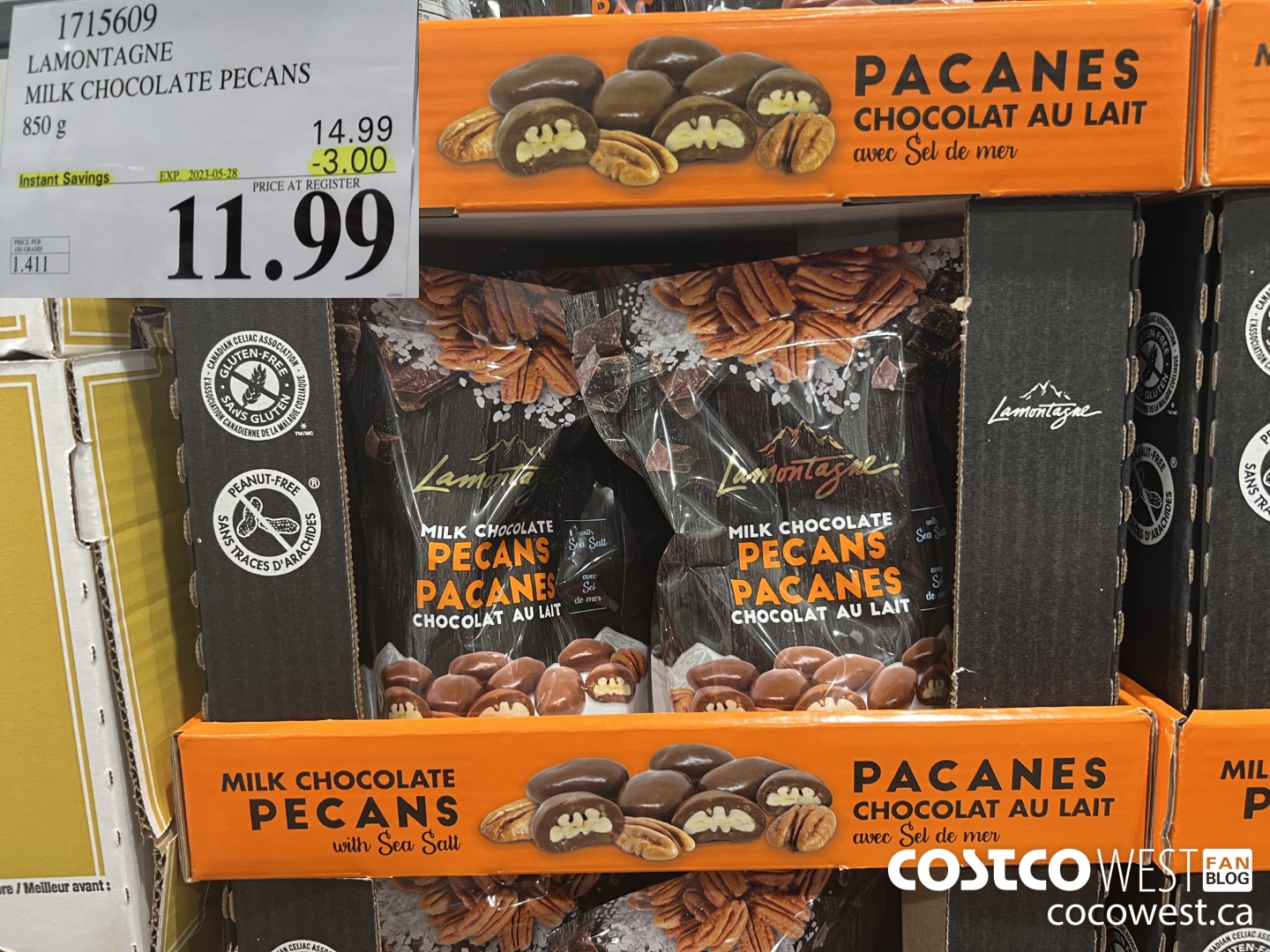 1715609 LAMONTAGNE MILK CHOCOLATE PECANS 850 G ($3.00 INSTANT SAVINGS EXPIRES ON 2023-05-28) $11.99