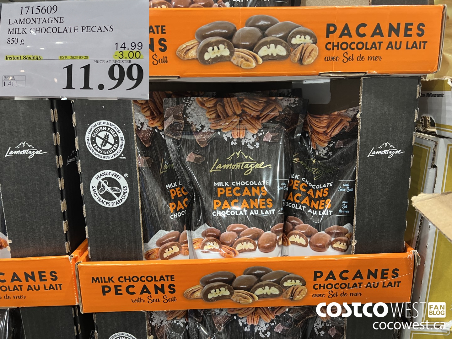 1715609 LAMONTAGNE MILK CHOCOLATE PECANS 850 G ($3.00 INSTANT SAVINGS EXPIRES ON 2023-05-28) $11.99
