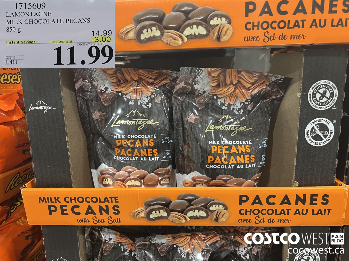 1715609 LAMONTAGNE MILK CHOCOLATE PECANS 850 G ($3.00 INSTANT SAVINGS EXPIRES ON 2023-05-28) $11.99
