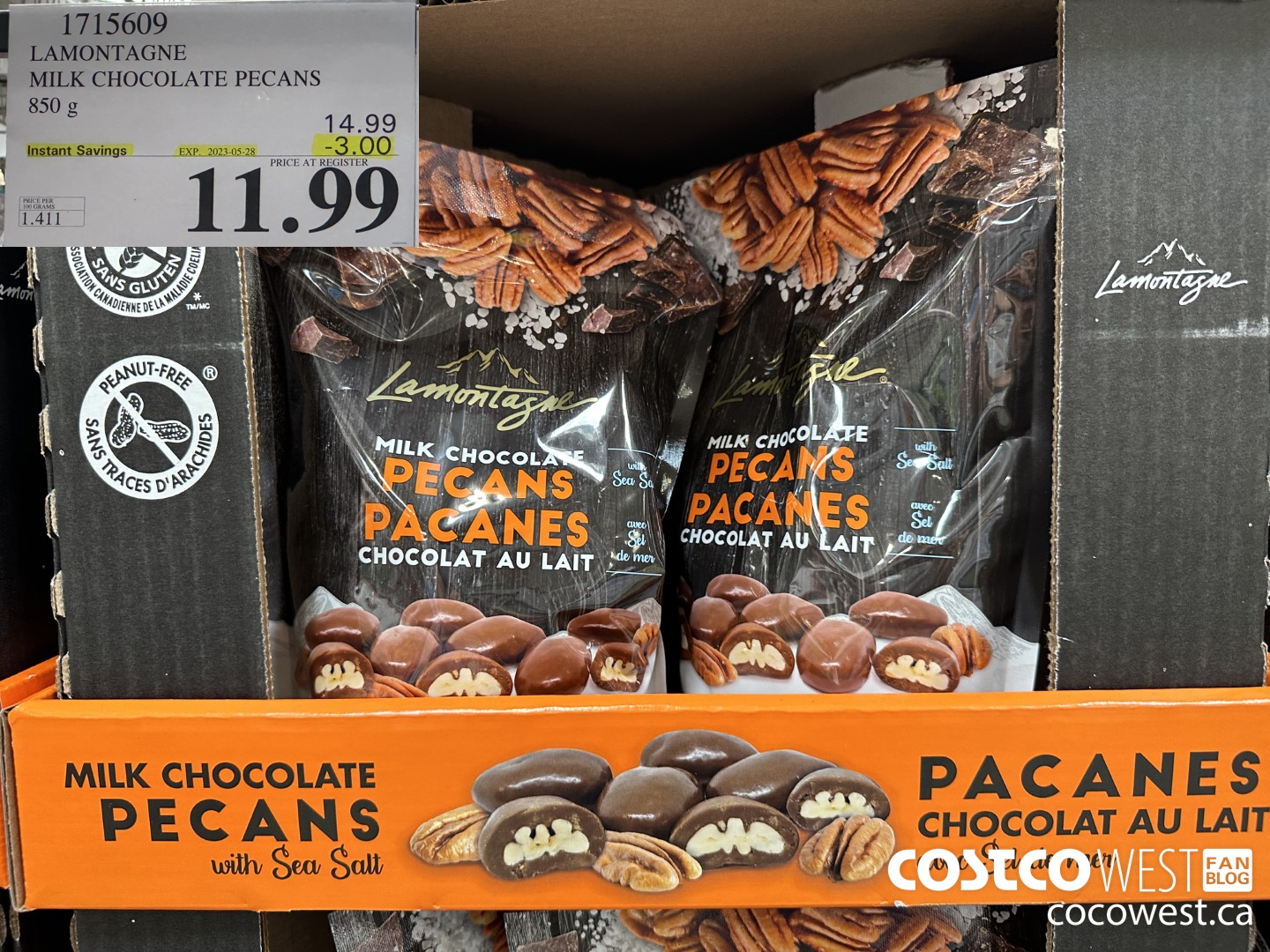 1715609 LAMONTAGNE MILK CHOCOLATE PECANS 850 G ($3.00 INSTANT SAVINGS EXPIRES ON 2023-05-28) $11.99