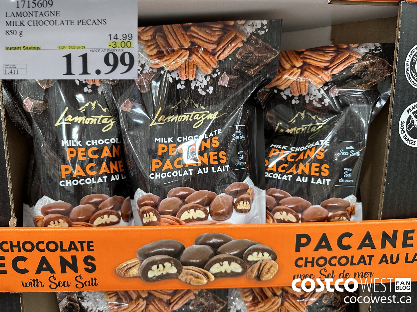 1715609 LAMONTAGNE MILK CHOCOLATE PECANS 850 G ($3.00 INSTANT SAVINGS EXPIRES ON 2023-05-28) $11.99