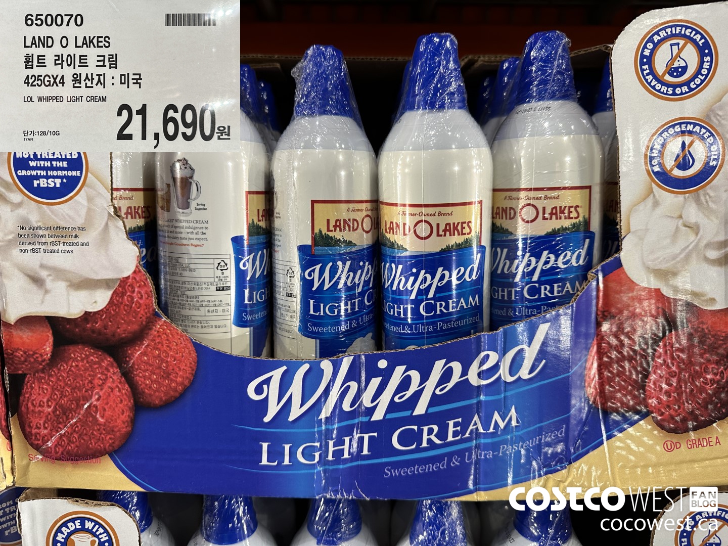 650070 LAND O LAKES WHIPPED LIGHT CREAM 425G X 4 $21690.00
