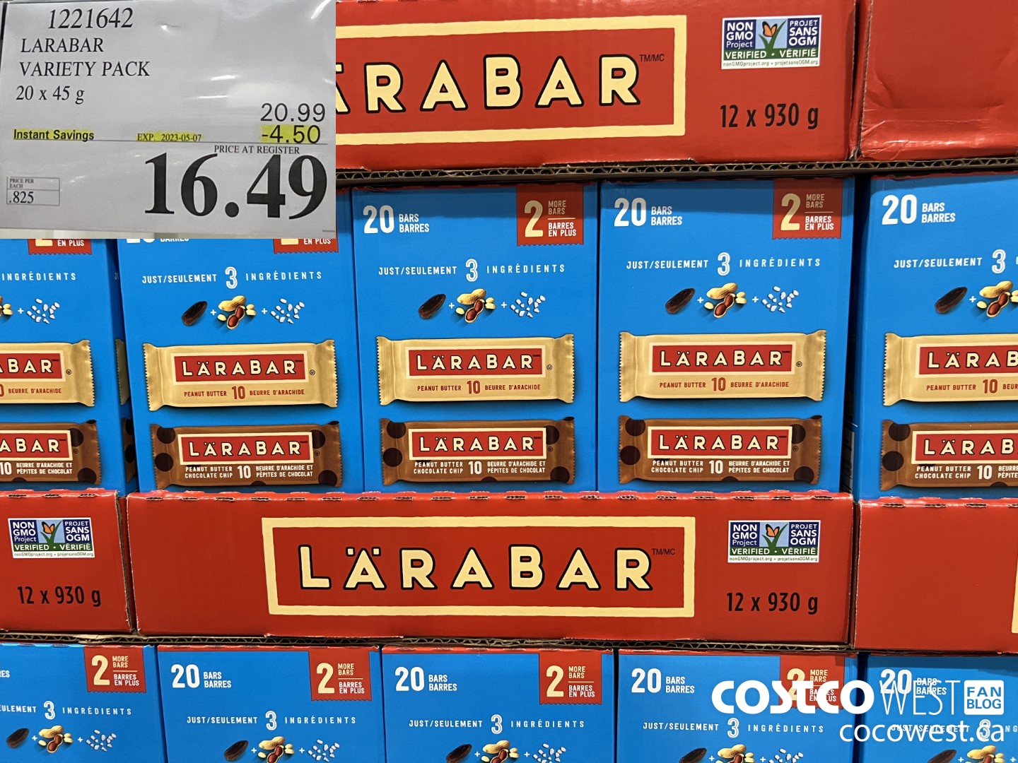 1221642 LARABAR VARIETY PACK 20 x 45 g ($4.50 INSTANT SAVINGS EXPIRES ON 2023-05-07) $16.49