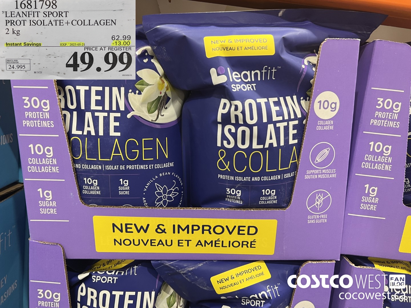 1681798 LEANFIT SPORT PROT ISOLATE + COLLAGEN 2 KG ($13.00 INSTANT SAVINGS EXPIRES ON 2023-05-21) $49.99