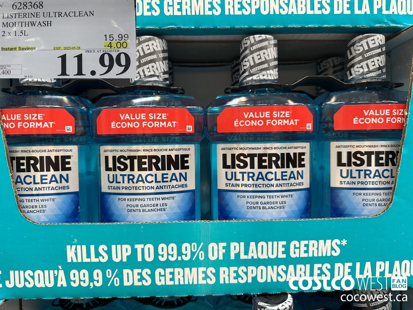 628368 LISTERINE ULTRACLEAN MOUTHWASH 2 X 1.5L ($4.00 INSTANT SAVINGS EXPIRES ON 2023-05-28) $11.99