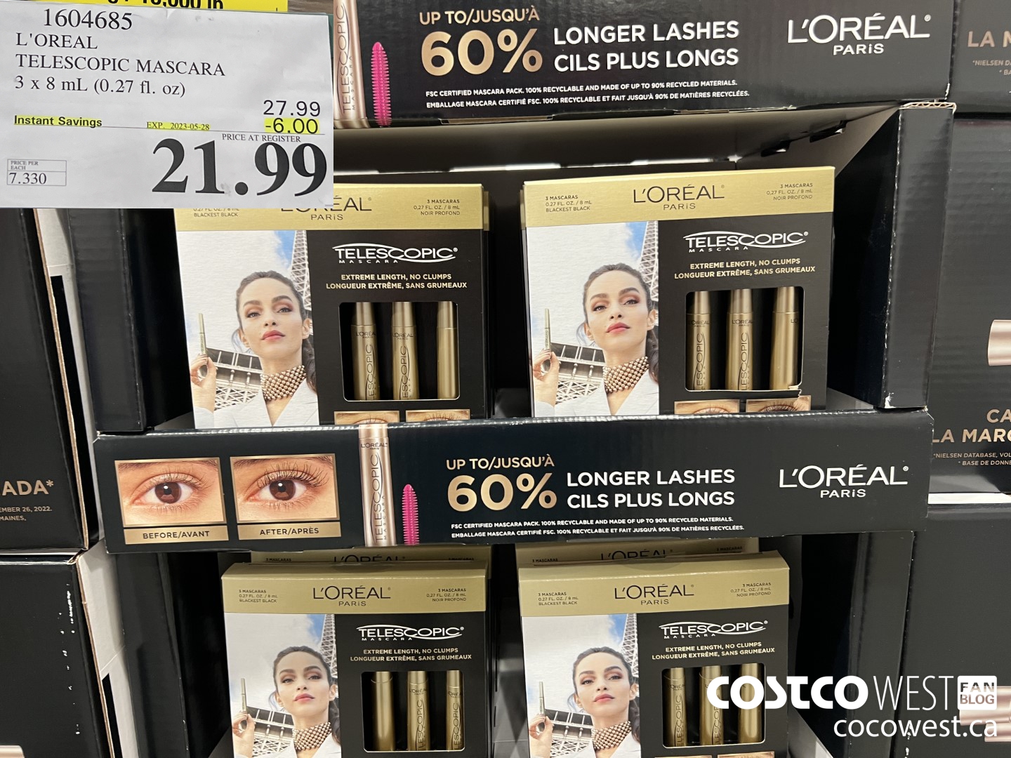 1604685 L'OREAL TELESCOPIC MASCARA 3 X 8 ML (0.27 FL. OZ) ($6.00 INSTANT SAVINGS EXPIRES ON 2023-05-28) $21.99