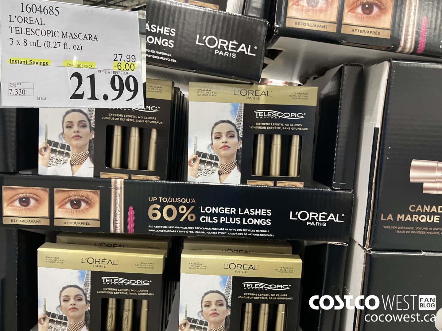 1604685 L'OREAL TELESCOPIC MASCARA 3 X 8 ML (0.27 FL. OZ) ($6.00 INSTANT SAVINGS EXPIRES ON 2023-05-28) $21.99
