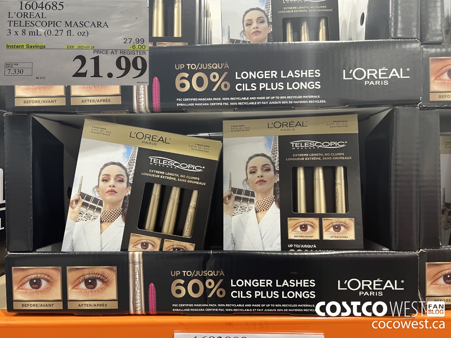 1604685 L'OREAL TELESCOPIC MASCARA 3 X 8 ML (0.27 FL. OZ) ($6.00 INSTANT SAVINGS EXPIRES ON 2023-05-28) $21.99