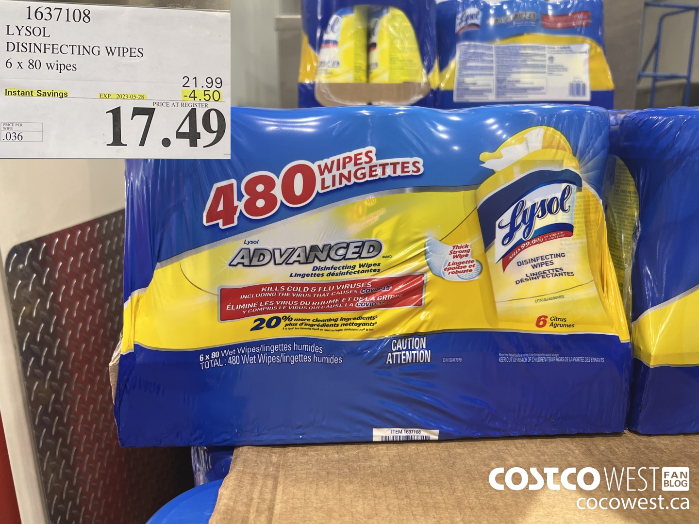 1637108 LYSOL DISINFECTING WIPES 6 X 80 WIPES ($4.50 INSTANT SAVINGS EXPIRES ON 2023-05-28) $17.49