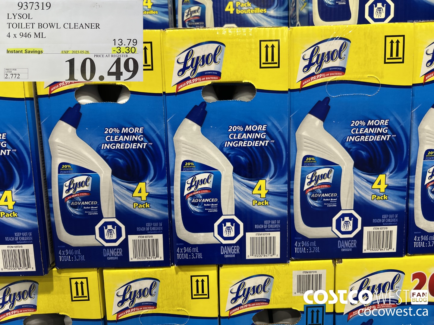 937319 LYSOL TOILET BOWL CLEANER 4 x 946 ML ($3.30 INSTANT SAVINGS EXPIRES ON 2023-05-28) $10.49