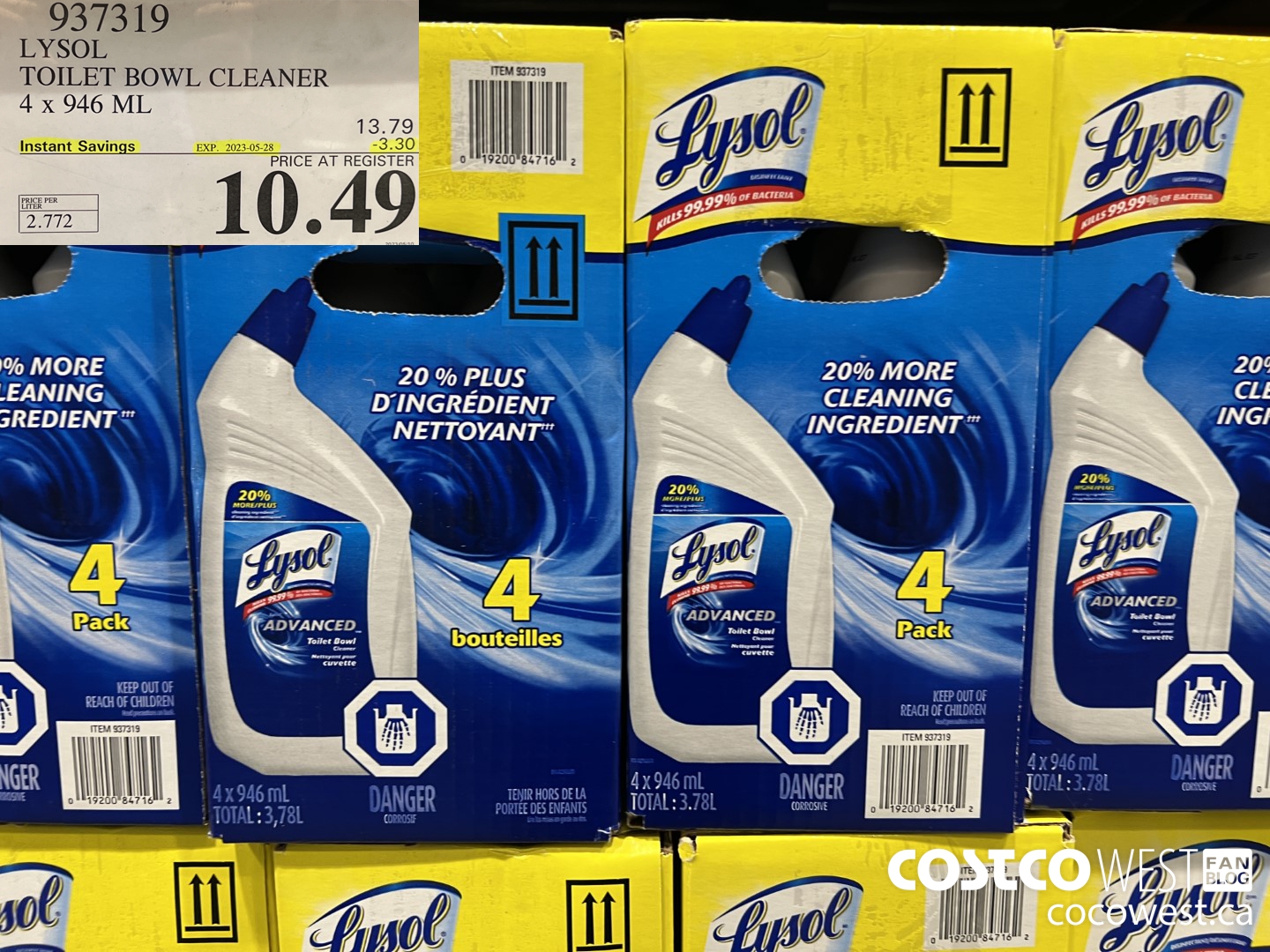 937319 LYSOL TOILET BOWL CLEANER 4 x 946 ML ($3.30 INSTANT SAVINGS EXPIRES ON 2023-05-28) $10.49