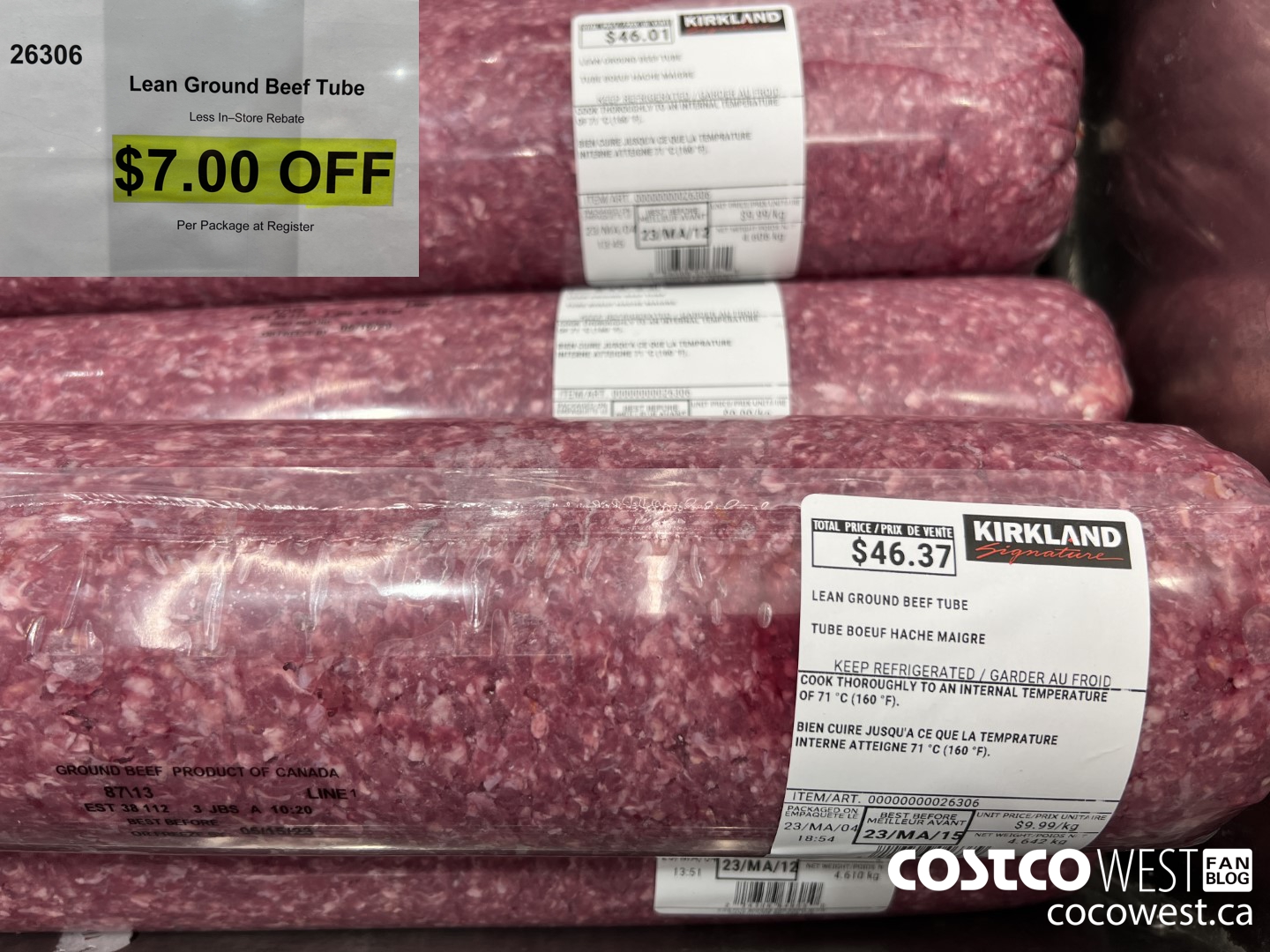 26306 Lean Ground Beef Tube ($7.00 INSTANT SAVINGS)
