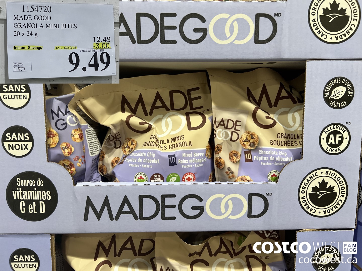 1154720 MADE GOOD ORGANIC GRANOLA MINI BITES 20 x 24 g ($3.00 INSTANT SAVINGS EXPIRES ON 2023-05-28) $9.49