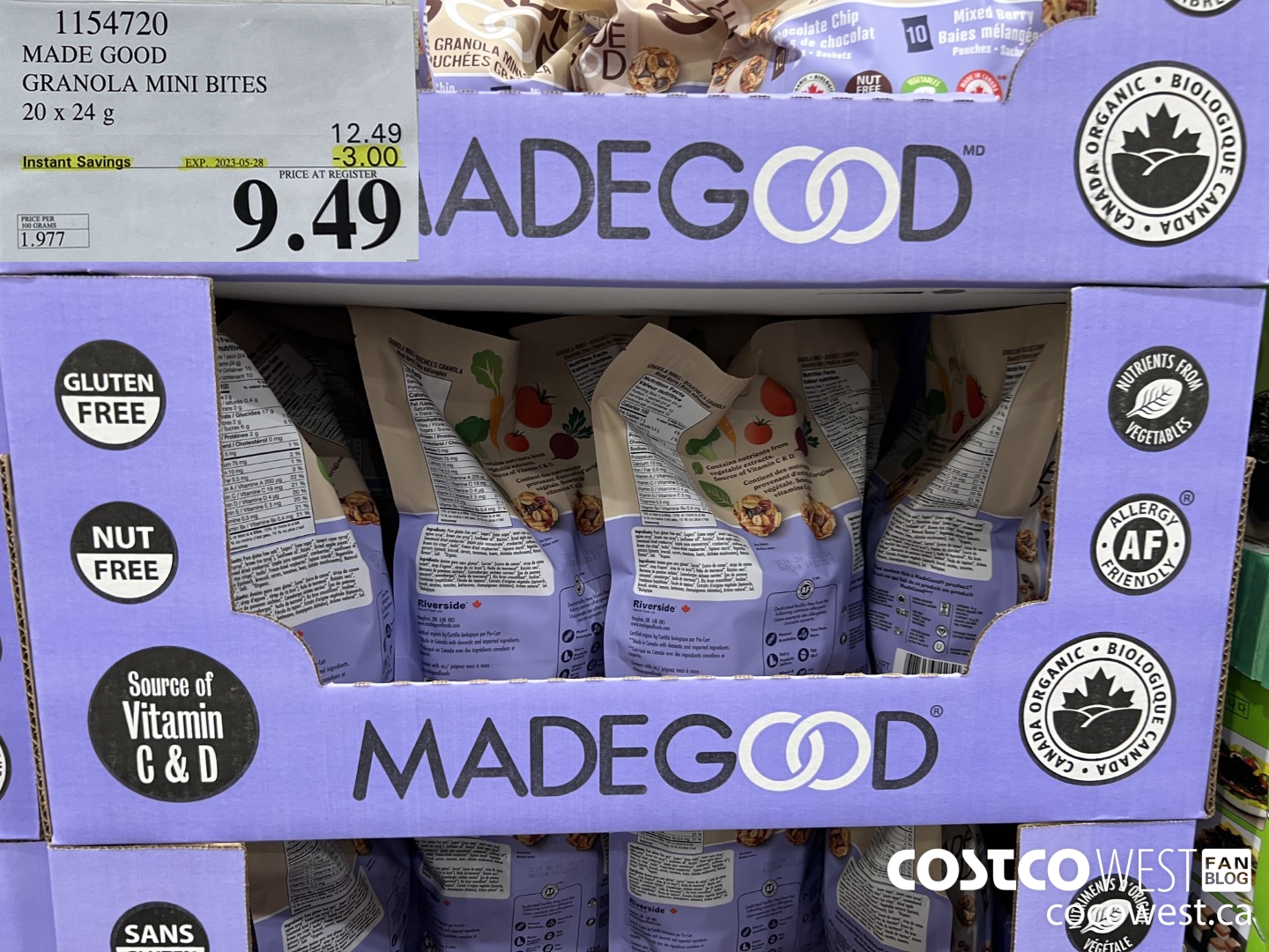 1154720 MADE GOOD ORGANIC GRANOLA MINI BITES 20 x 24 g ($3.00 INSTANT SAVINGS EXPIRES ON 2023-05-28) $9.49