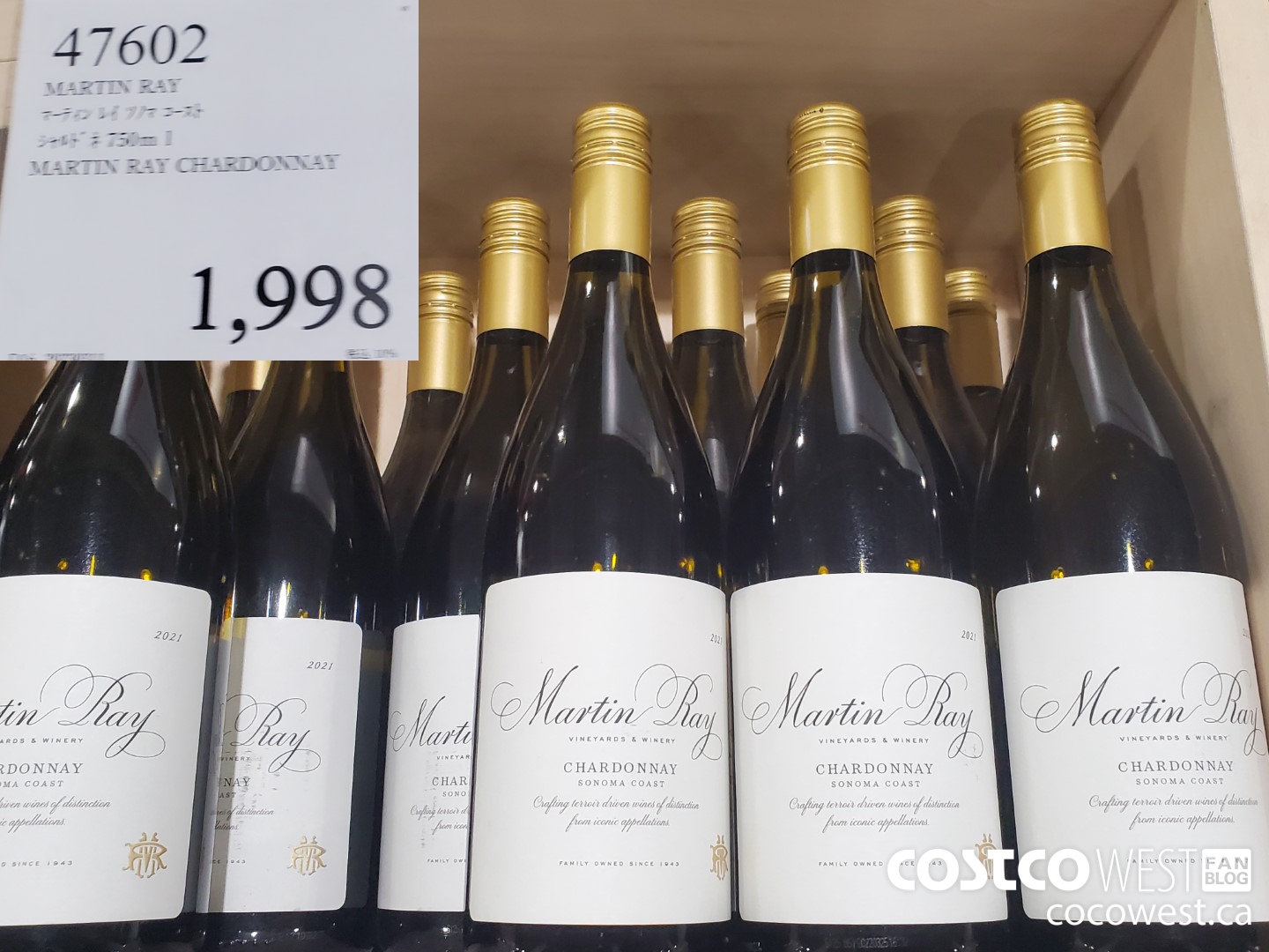 47602 MARTIN RAY CHARDONNAY 750ML $1998.00
