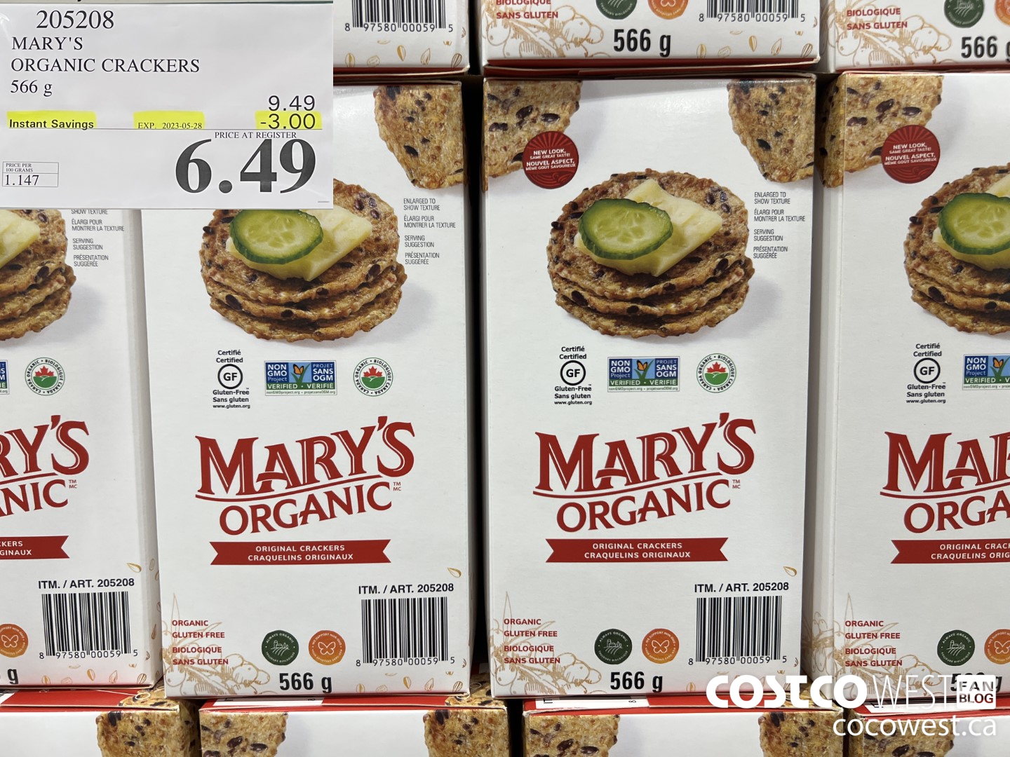 205208 MARY'S ORGANIC CRACKERS 566G ($3.00 INSTANT SAVINGS EXPIRES ON 2023-05-28) $6.49