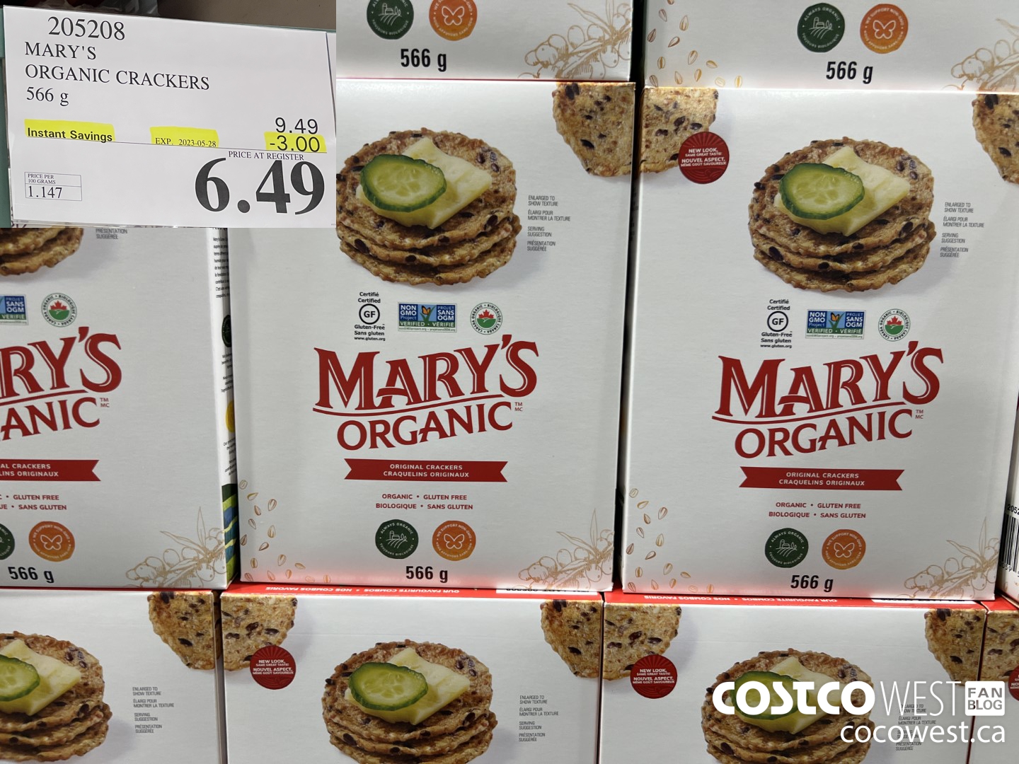 205208 MARY'S ORGANIC CRACKERS 566G ($3.00 INSTANT SAVINGS EXPIRES ON 2023-05-28) $6.49