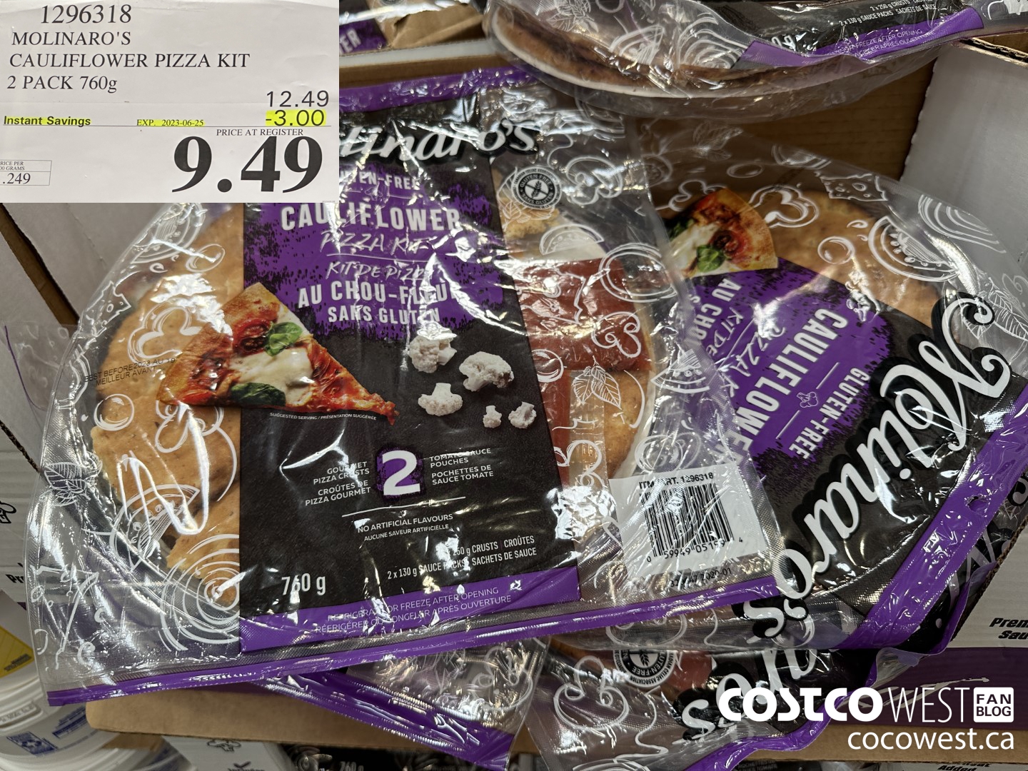 1296318 MOLINARO'S CAULIFLOWER PIZZA KIT 2 PACK 760g ($3.00 INSTANT SAVINGS EXPIRES ON 2023-06-25) $9.49