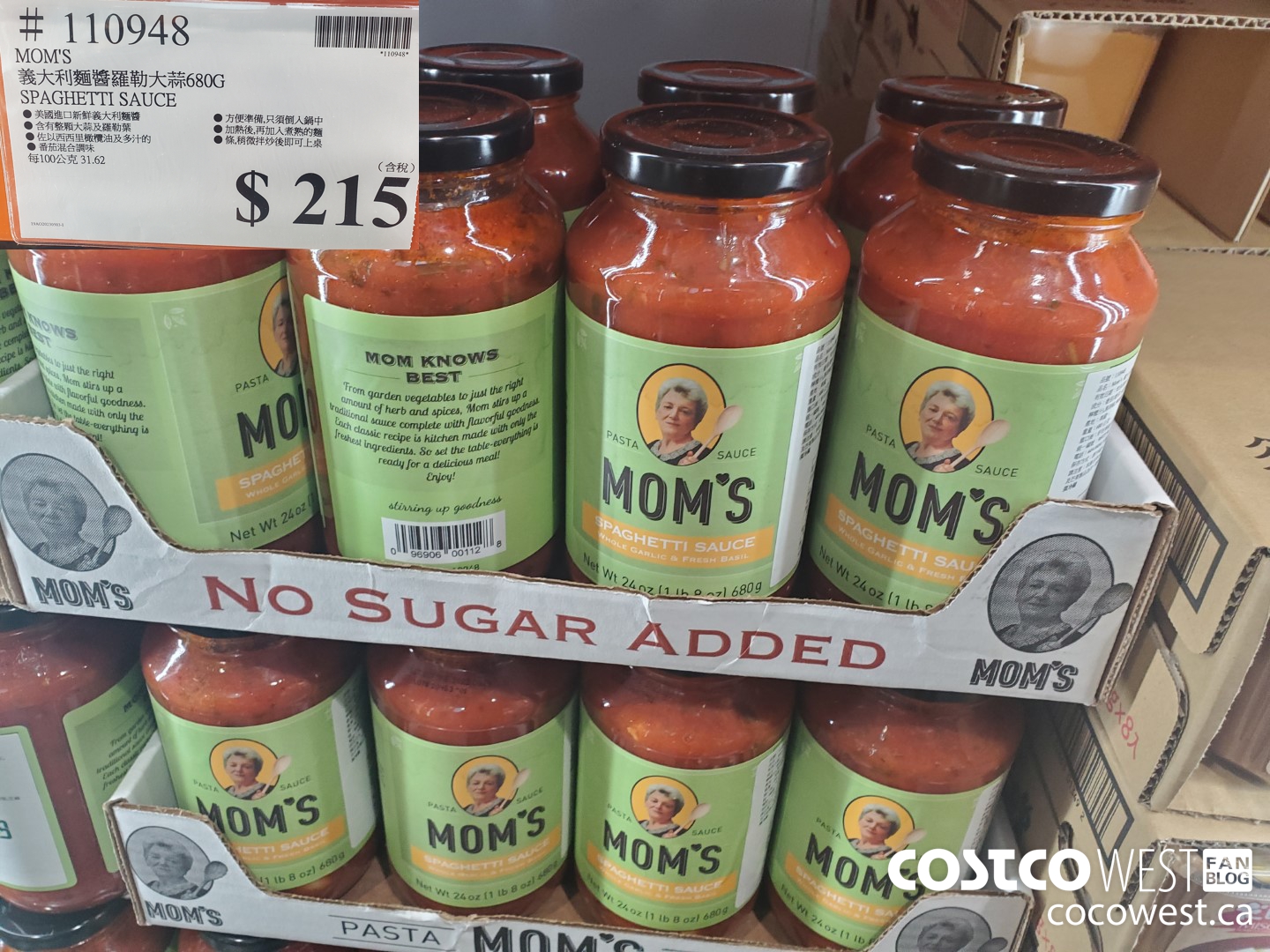 110948 MOM'S SPAGHETTI SAUCE $215.00