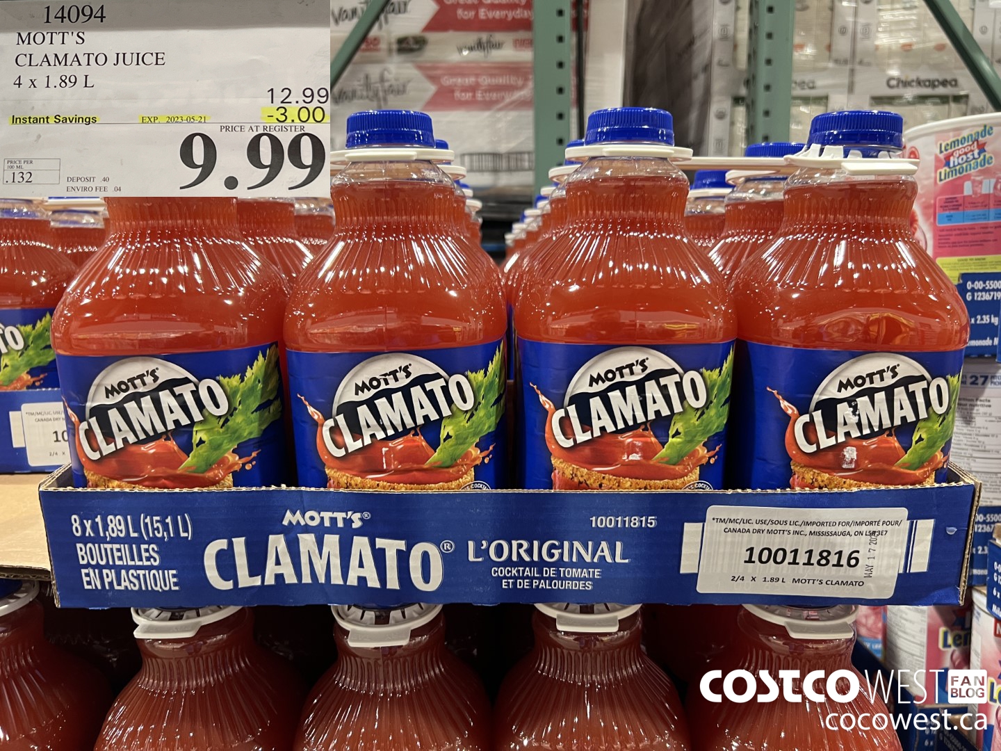 14094 MOTTS CLAMATO JUICE 4 X 1.89 L ($3.00 INSTANT SAVINGS EXPIRES ON 2023-05-21) $9.99