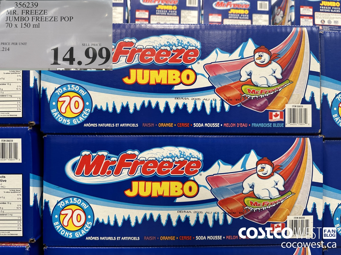 356239 MR. FREEZE JUMBO FREEZE POP 70 x 150 mL $14.99