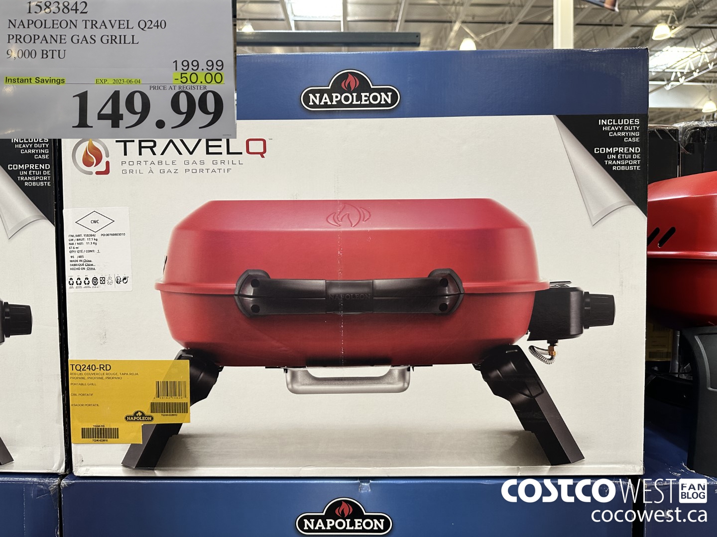 1583842 NAPOLEON TRAVEL Q240 PROPANE GAS GRILL 9,000 BTU ($50.00 INSTANT SAVINGS EXPIRES ON 2023-06-04) $149.99