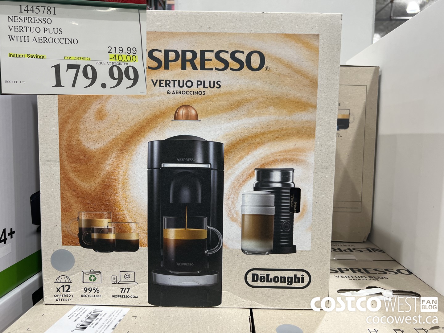 1445781 NESPRESSO VERTUO PLUS WITH AEROCCINO ($40.00 INSTANT SAVINGS EXPIRES ON 2023-05-21) $179.99