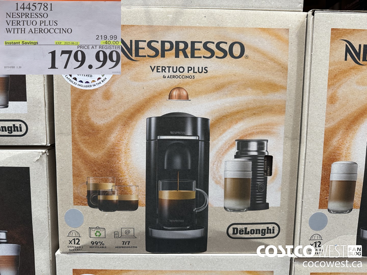 1445781 NESPRESSO VERTUO PLUS WITH AEROCCINO ($40.00 INSTANT SAVINGS EXPIRES ON 2023-06-11) $179.99