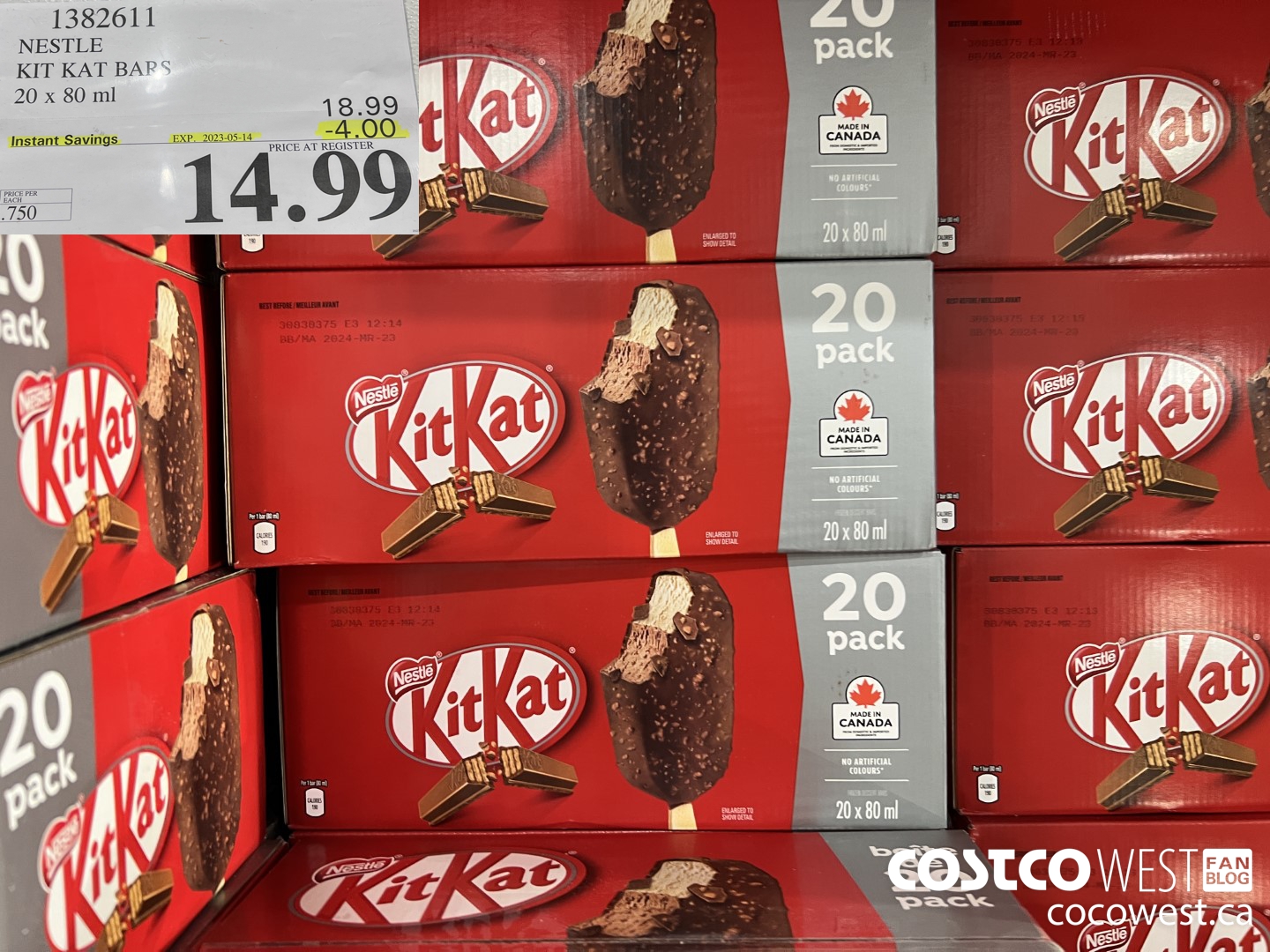 1382611 NESTLE KIT KAT BARS 20 x 80 ml ($4.00 INSTANT SAVINGS EXPIRES ON 2023-05-14) $14.99