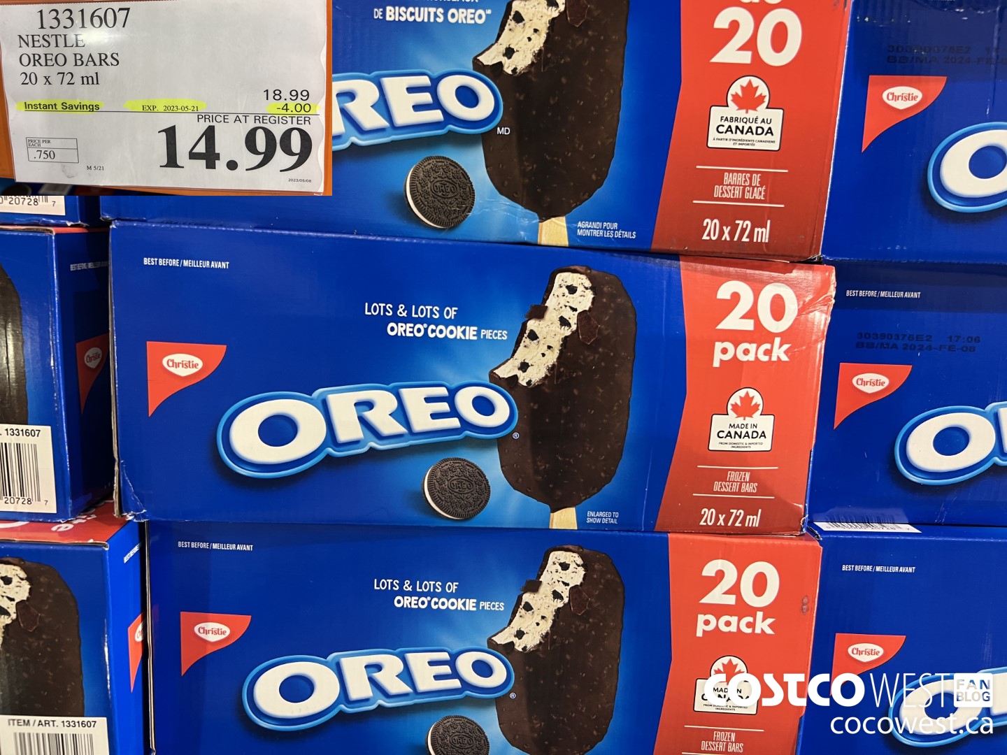 1331607 NESTLE OREO BARS 20 x 72 ml ($4.00 INSTANT SAVINGS EXPIRES ON 2023-05-21) $14.99