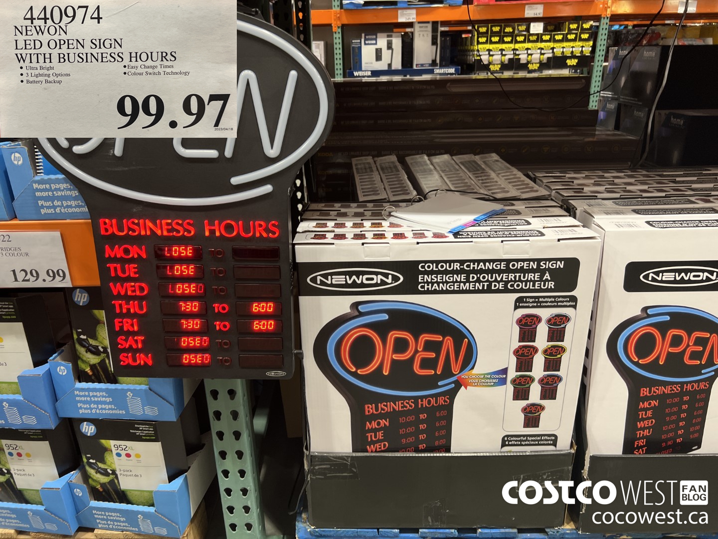 440974 NEWON LED OPEN SIGN WITH BUSINESS HOURS $99.97