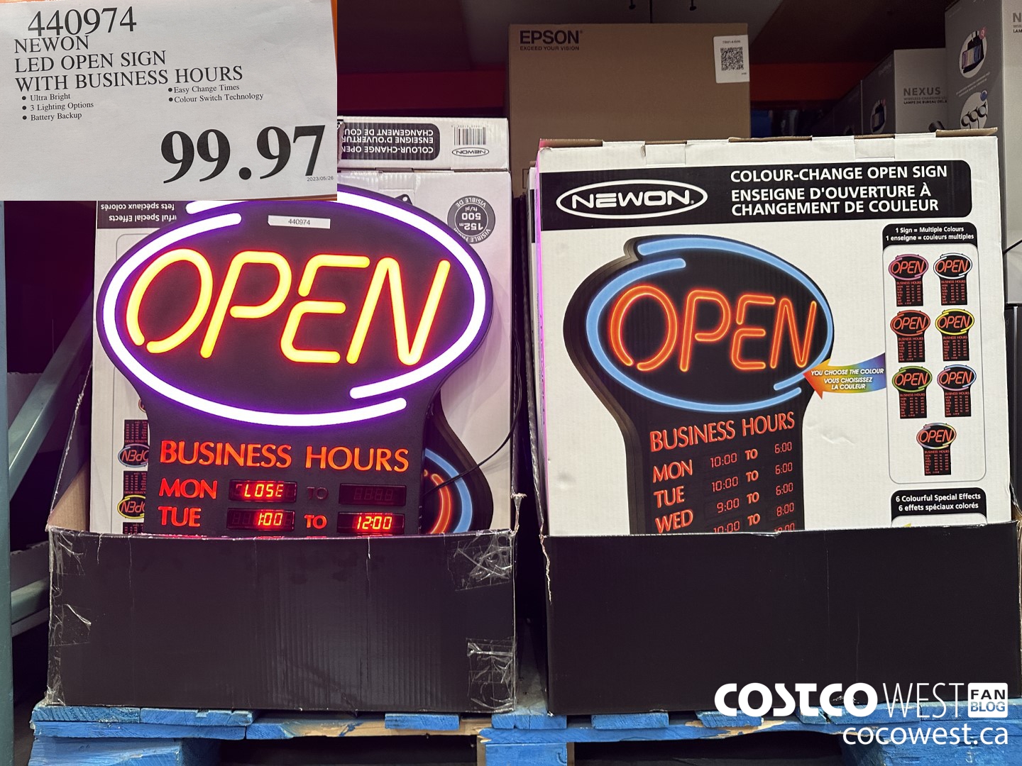 440974 NEWON LED OPEN SIGN WITH BUSINESS HOURS $99.97