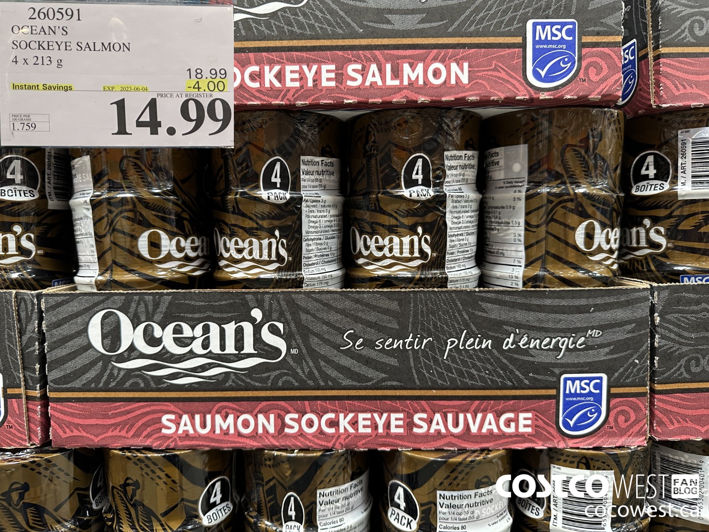 260591 OCEAN'S SOCKEYE SALMON 4 x 213 g ($4.00 INSTANT SAVINGS EXPIRES ON 2023-06-04) $14.99