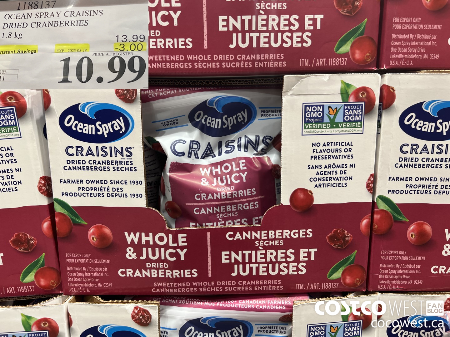 1188137 OCEAN SPRAY CRAISINS 1.8 KG ($3.00 INSTANT SAVINGS EXPIRES ON 2023-05-28) $10.99