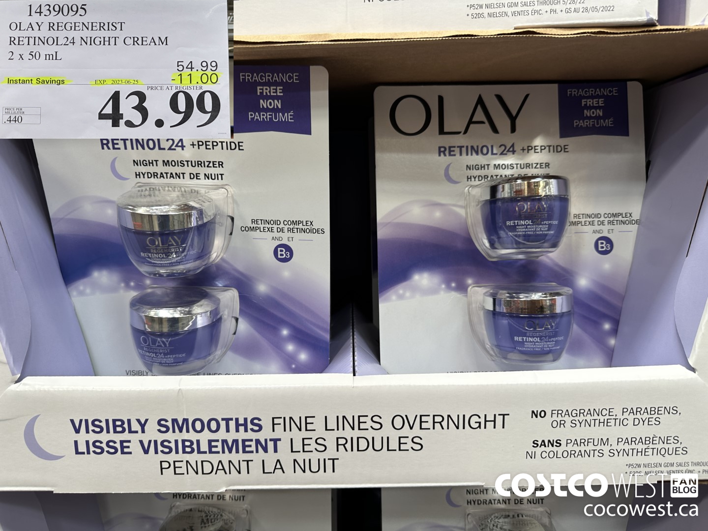 1439095 OLAY REGENERIST RETINOL24 NIGHT CREAM 2 x 50 mL ($11.00 INSTANT SAVINGS EXPIRES ON 2023-06-25) $43.99
